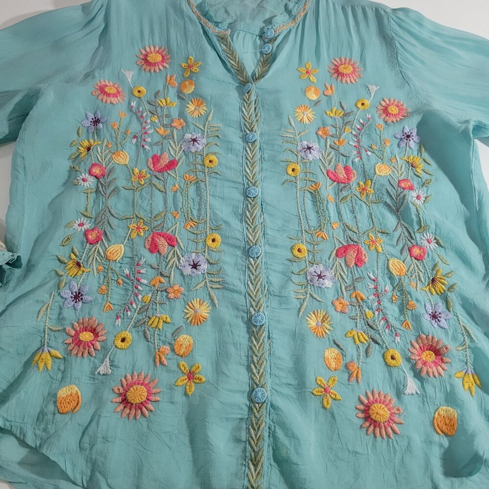 Johnny Was Women's Embroidered Blue Top - Picture 3 of 12